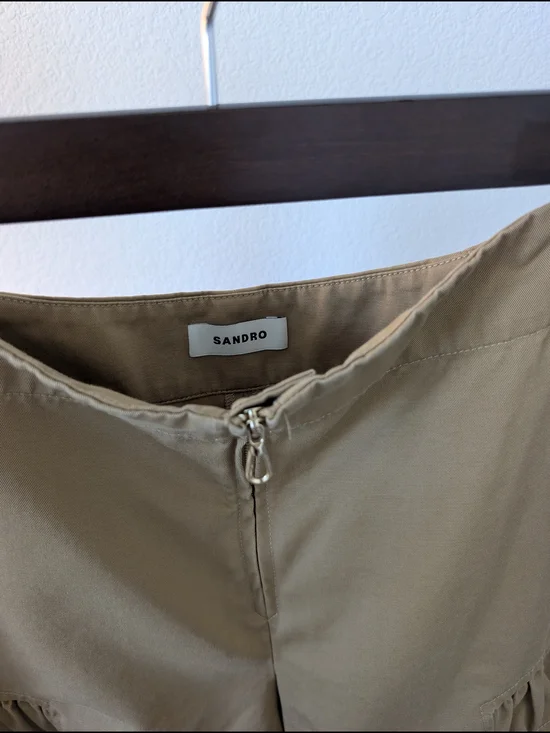 Sandro Khaki Ruffle-Hem Shorts - Picture 2 of 3